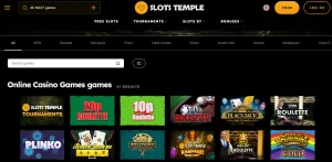 Slots Temple casino catalogue with game categories