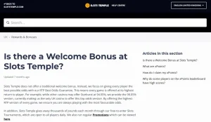 Slots Temple information about its welcome offer