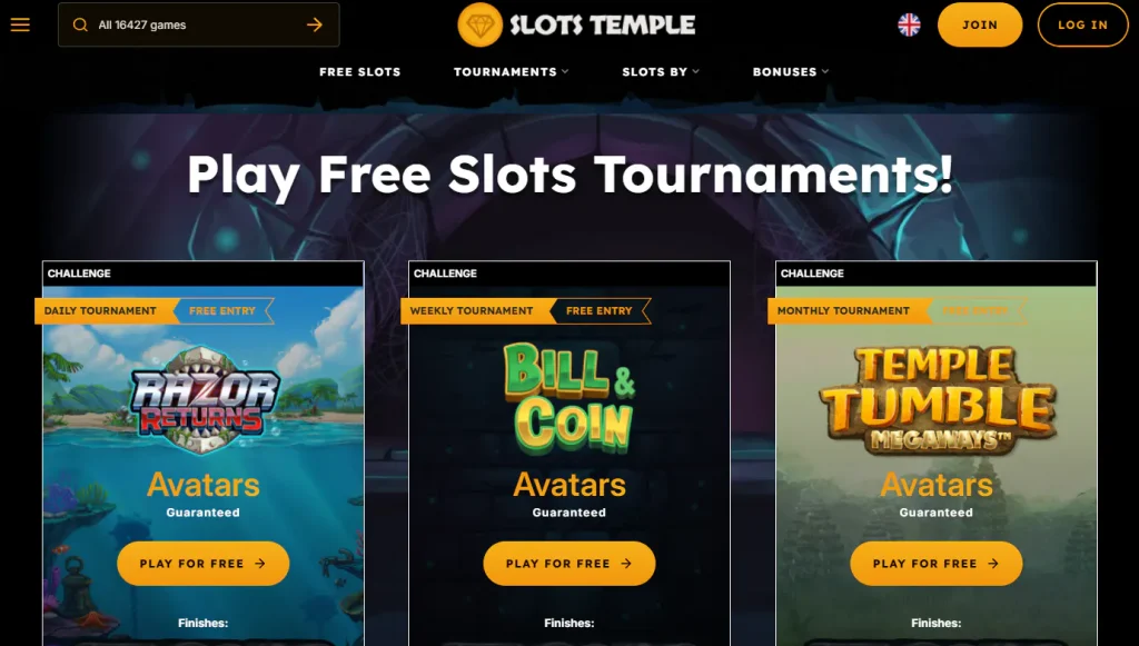 Slots Temple tournament listings and event information
