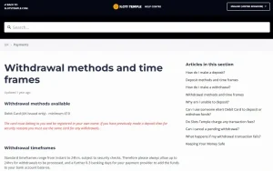 Slots Temple withdrawal methods and payment times